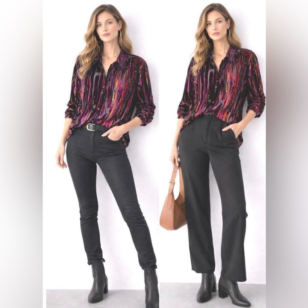 Bob Mackie Velvet Burnout Jewell Tone Blouse